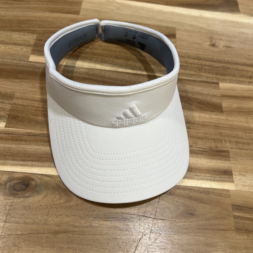 Adidas Aeroready Sun Visor Hat White Mesh Lightweight Gray Terrycloth Lining New